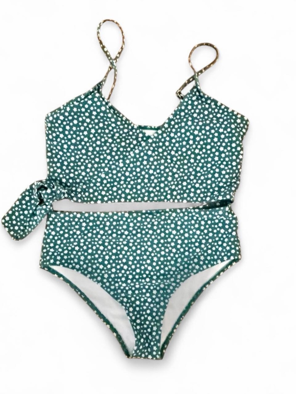 Green & white floral bikini set swimwear swimsuit summer beach pool swim Sz XL